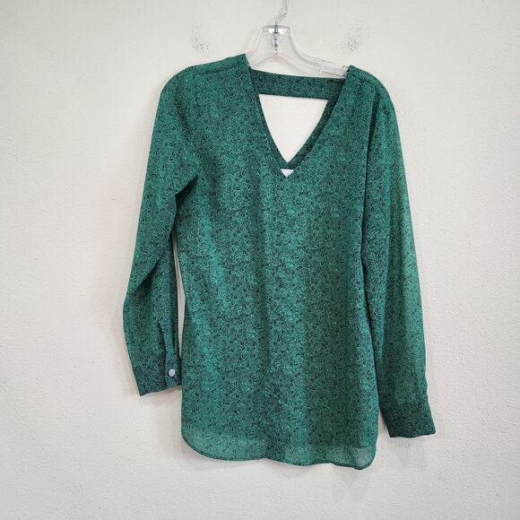 Cabi Floral Long Sleeve V-Neck Sheer Work Blouse Green Career Wear Size Medium - Picture 6 of 11